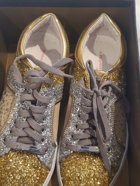 Women's Gold & Silver Glitter Lace-Up Sneakers